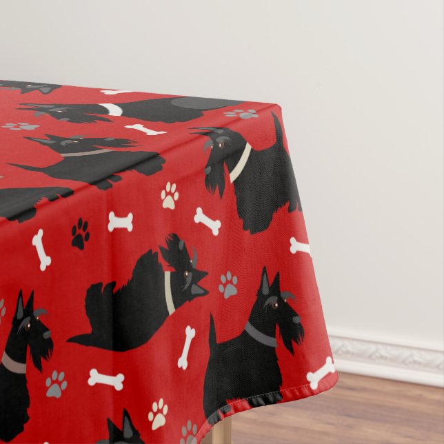 Black Scottish Terrier Paws and Bones Tablecloth (In Situ)