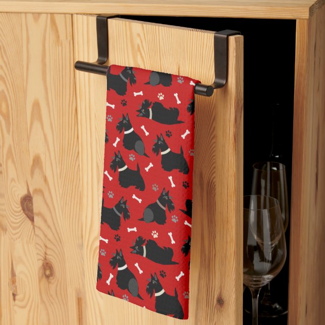 Black Scottish Terrier Paws and Bones Tea Towel (Thirds Fold)