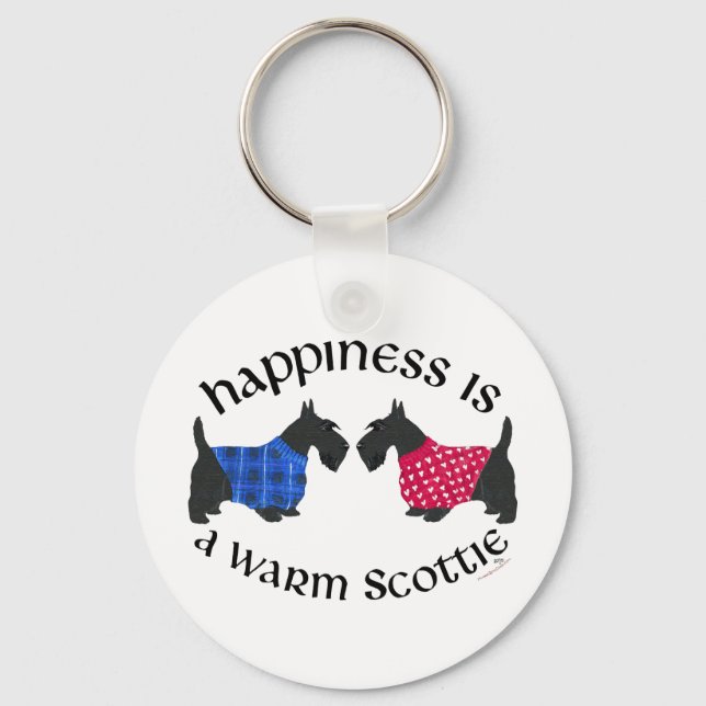 Black Scottish Terriers Happiness Key Ring (Front)