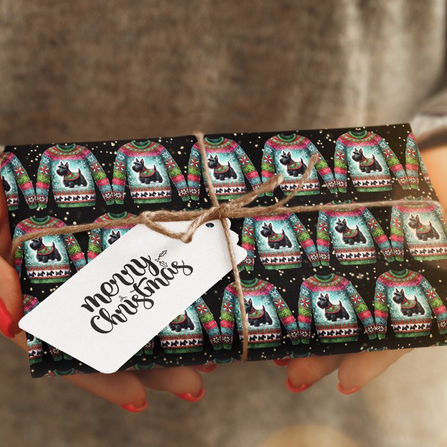 Black Scotty Dog Ugly Christmas Sweater Wrapping Paper (Creator Uploaded)