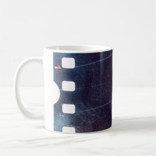 black scratched 35mm film frame, emulsion texture coffee mug