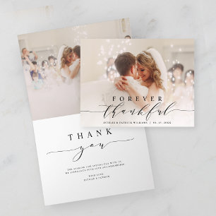 Black Script 2 Photo Forever Thankful Wedding Thank You Card