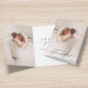 Black Script 2 Photo Forever Thankful Wedding Thank You Card