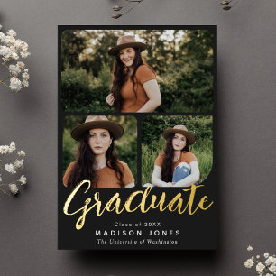 Black Script 4 Photos Graduation Party Invitation