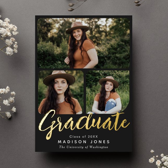 Black Script 4 Photos Graduation Party Invitation (Creator Uploaded)