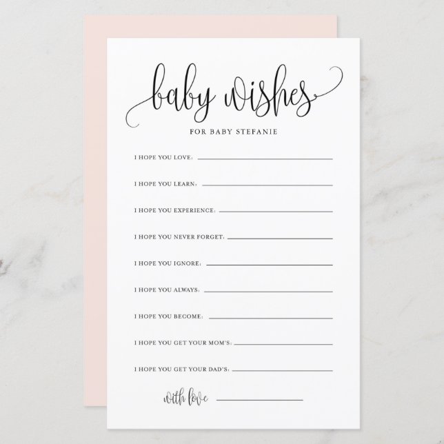 Black Script Baby Well Wishes Baby Shower Card (Front/Back)