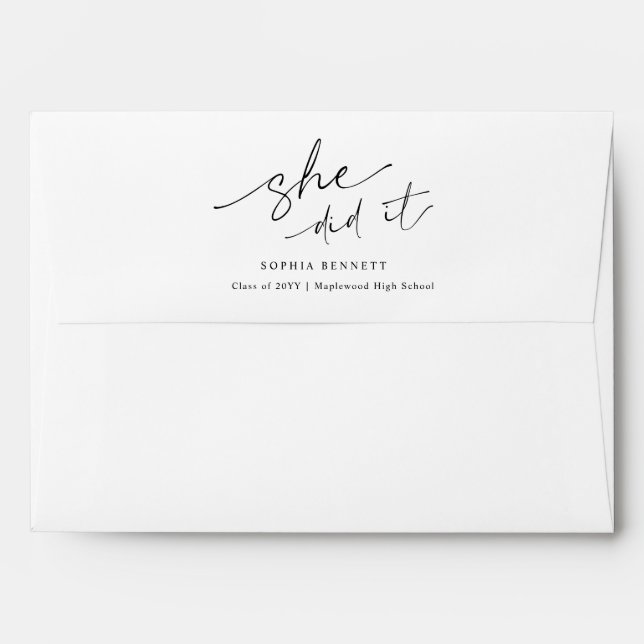 Black Script Calligraphy Return Address Graduation Envelope (Back (Top Flap))