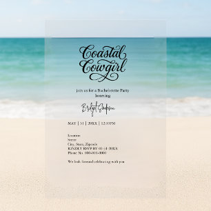 black script coastal cowgirl bachelorette party acrylic invitations