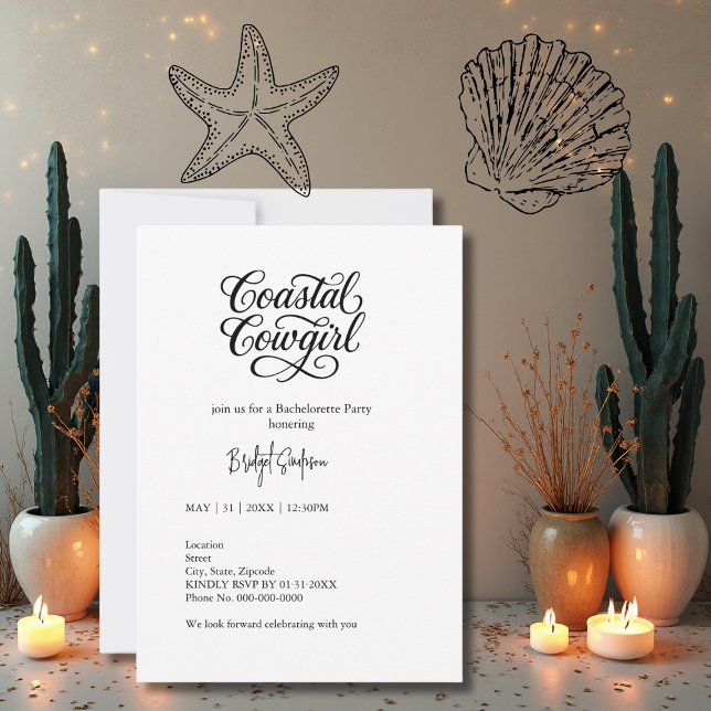 black script coastal cowgirl bachelorette party invitation (Creator Uploaded)