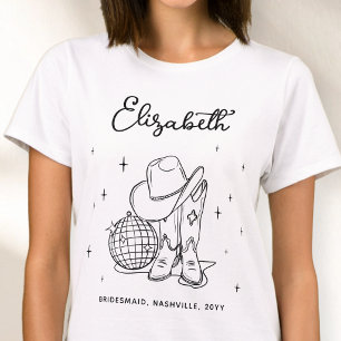 Black Script Cowgirl Disco Personalised Bridesmaid T-Shirt