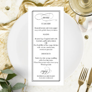 Black Script Elegant 4x9 Wedding Menu