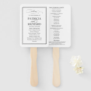 Black Script Elegant Wedding Program Hand Fan