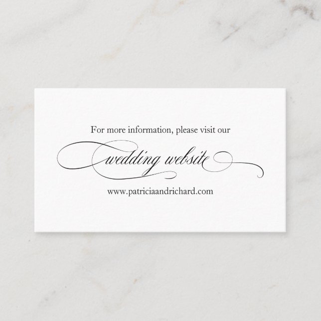 Black Script Elegant Wedding Wedding Website Business Card (Front)