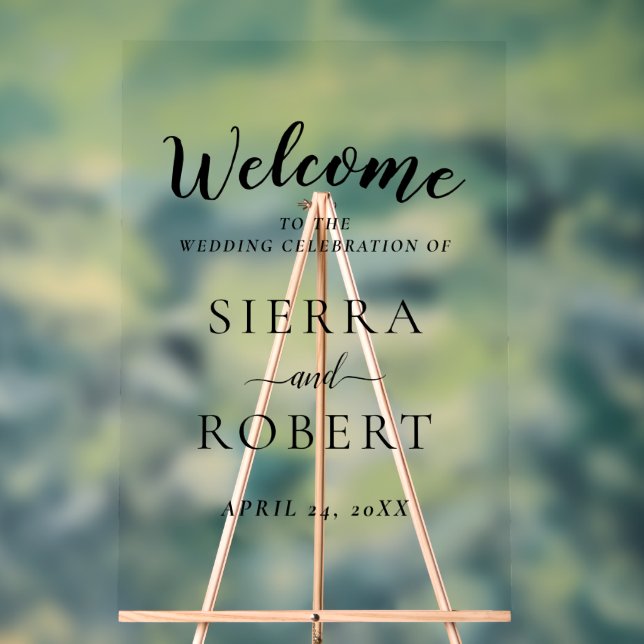 Black Script Elegant Wedding Welcome Acrylic Sign (Neutral)