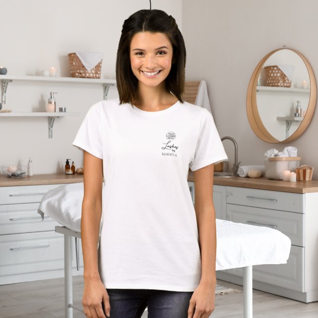 Black Script Employee Name Business Logo Lashes T-Shirt (Creator Uploaded)