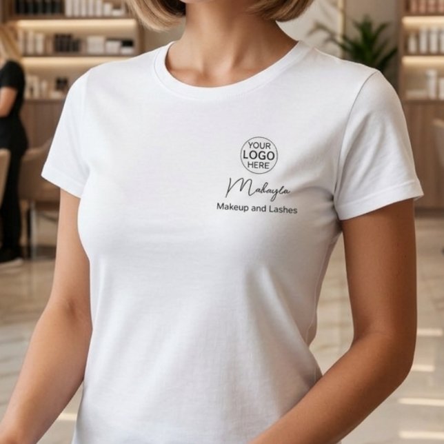 Black Script Employee Name Business Logo Makeup  T-Shirt (Creator Uploaded)