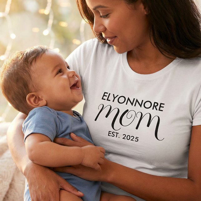 Black Script Established Mom Black Custom Name T-Shirt (Creator Uploaded)