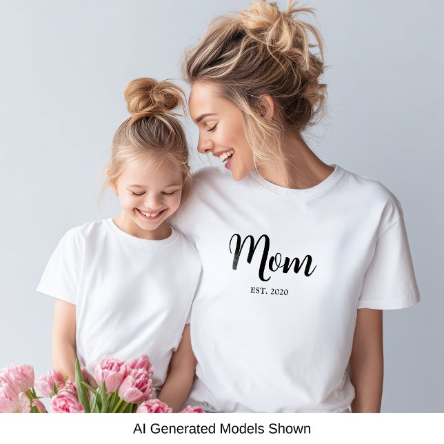 Black Script Established Mum T-Shirt (Mom established playful script text t-shirt - a perfect gift for mom!)