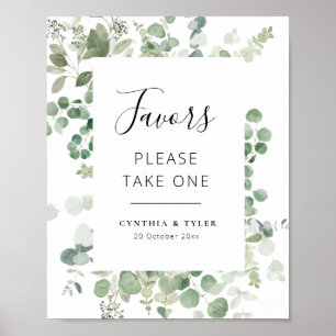 black script eucalyptus wedding favors poster