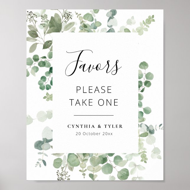 black script eucalyptus wedding favors poster (Front)