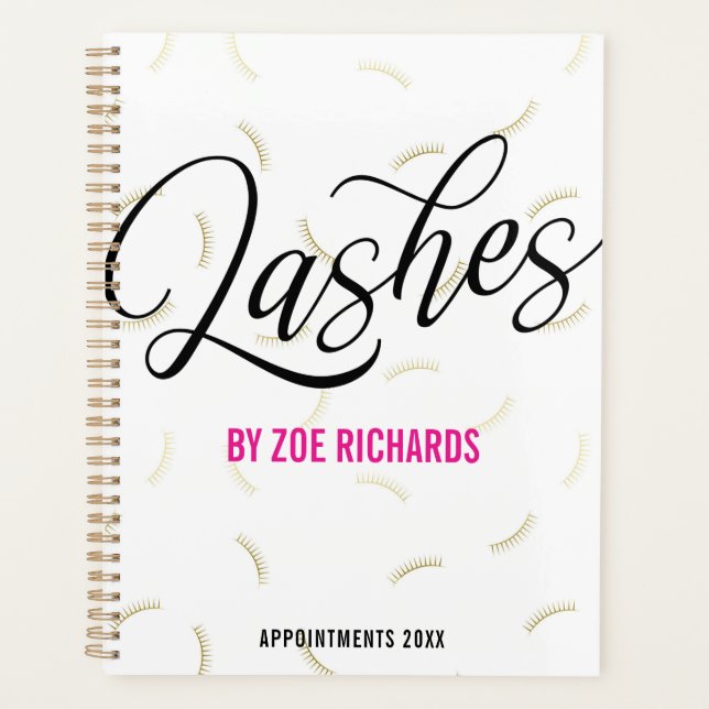 Black Script & Faux Gold Lashes Appointment Planner (Front)