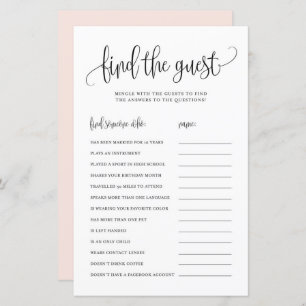 Black Script Find the Guests Bridal Shower Game