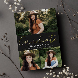 Black Script Foil Graduation Photo Announcement