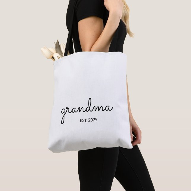 Black Script Font Established Grandma  Tote Bag (Close Up)
