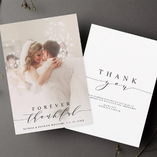 Black Script Forever Thankful Wedding Photo Thank You Card