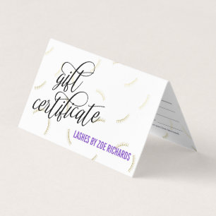 Black Script & Gold Lashes Purple Gift Certificate