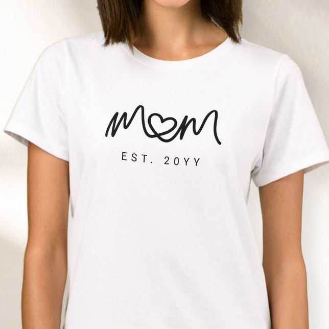 Black Script Heart Simple New Mum Established T-Shirt (Black Script Heart Simple New Mom Established T-Shirt)