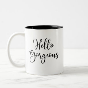 Black Script Hello Gorgeous Two-Tone Coffee Mug