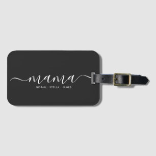 Black Script Kids Names Mama T-Shirt Luggage Tag