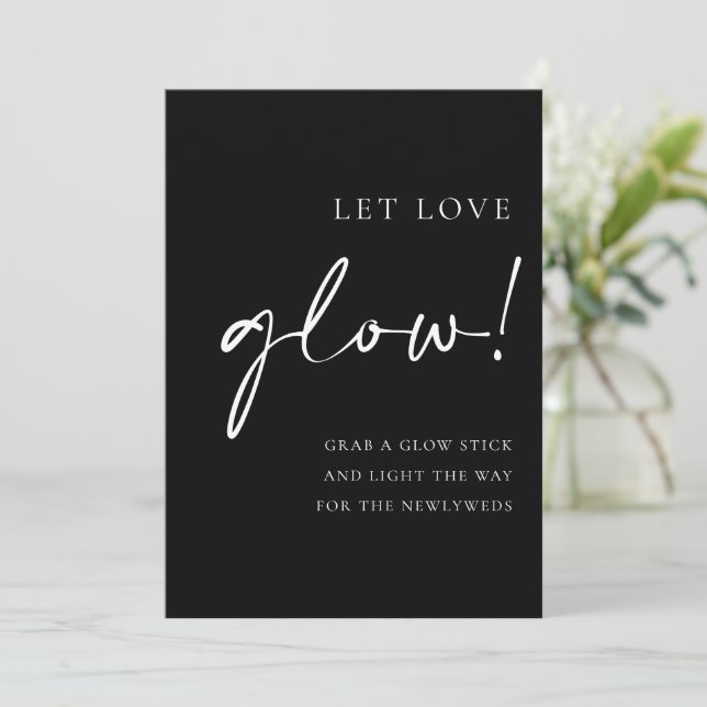 Black Script Let Love Glow Wedding Sign Menu (Standing Front)