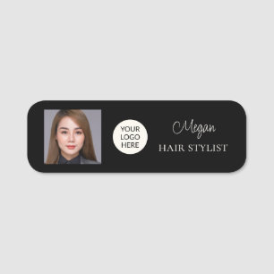 Black Script Logo Photo Hair Stylist Name Tag