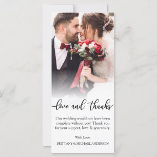Black Script Love Thanks Wedding Photo Thank You Card