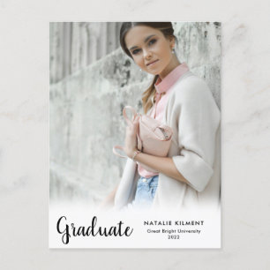 Black Script Modern Graduate Photo Graduation Announcement Postcard