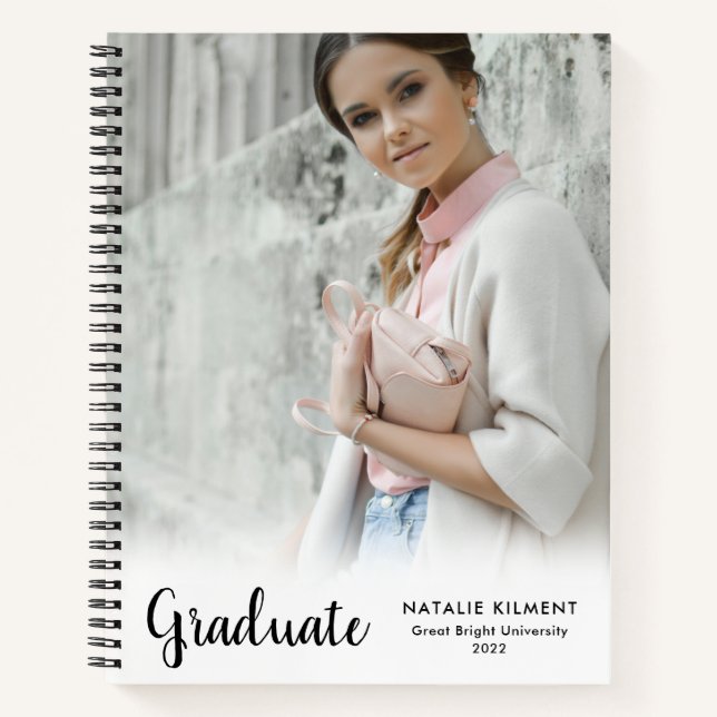 Black Script Modern Graduate Photo Graduation Notebook (Front)