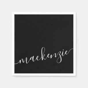 Black Script Modern Personalised Name Party Napkin