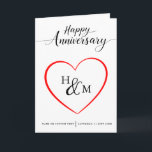 Black Script Monogram Heart Happy Anniversary Card<br><div class="desc">Mark a memorable anniversary with this elegant card. Featuring a clean white background,  a central heart,  and a customisable monogram in black script,  this card can be personalised with names,  dates,  and heartfelt message for special husband,  wife,  partner or for a happy couple!</div>