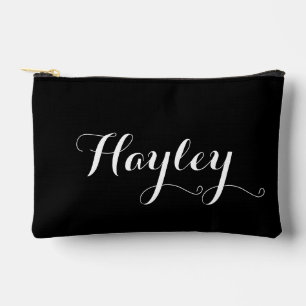 Black script monogram modern  accessory pouch