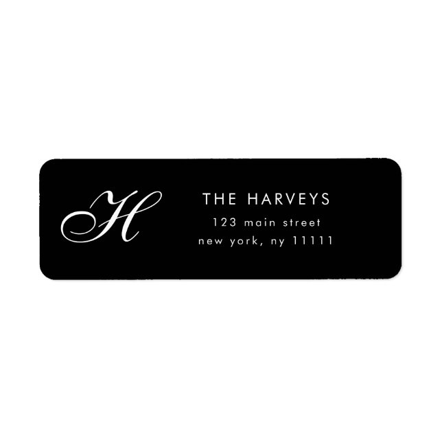 Black Script Monogram Return Address Label (Front)