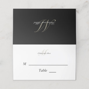 Black Script Monogram with Names Place Card
