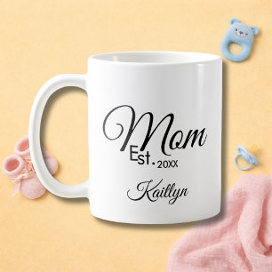 Black Script Mum Established New Mum Gift Coffee Mug