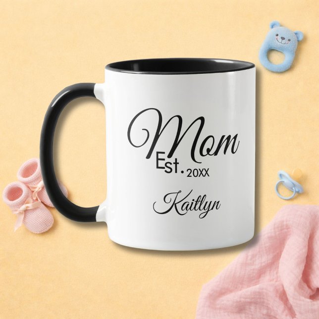 Black Script Mum Established New Mum Gift Name Mug (Creator Uploaded)