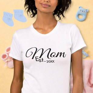 Black Script Mum Established New Mum Gift T-Shirt