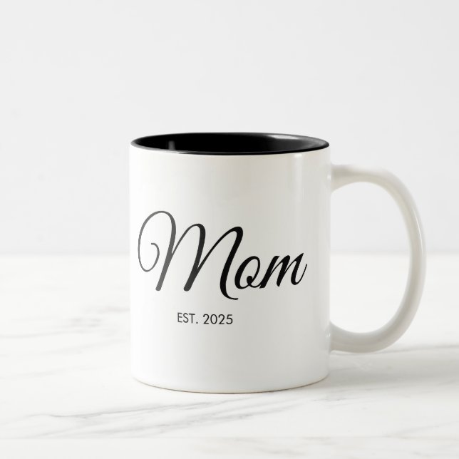 Black Script Mum Established New Mum Gift Two-Tone Coffee Mug (Right)