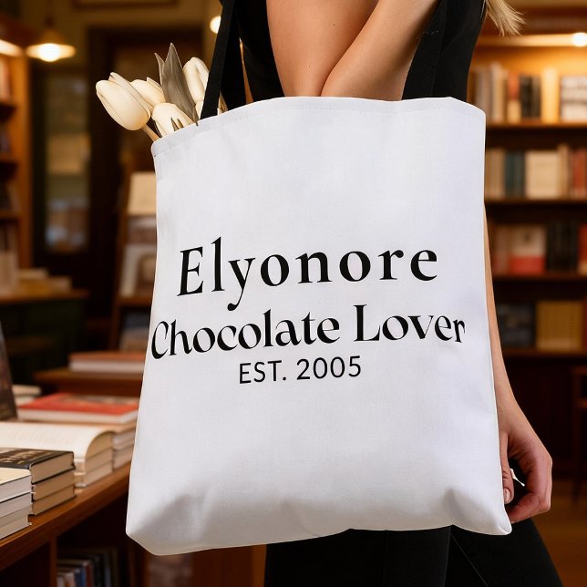 Black Script Name Established Chocolate Lover Tote Bag (Creator Uploaded)