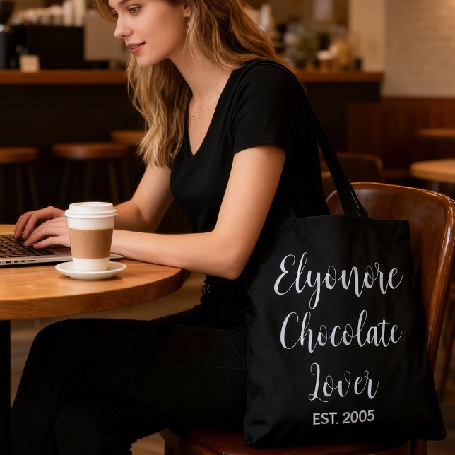 Black Script Name Established Chocolate Lover Tote Bag (Creator Uploaded)