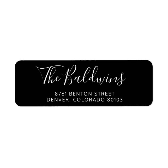 Black Script Name Modern Return Address Label (Front)